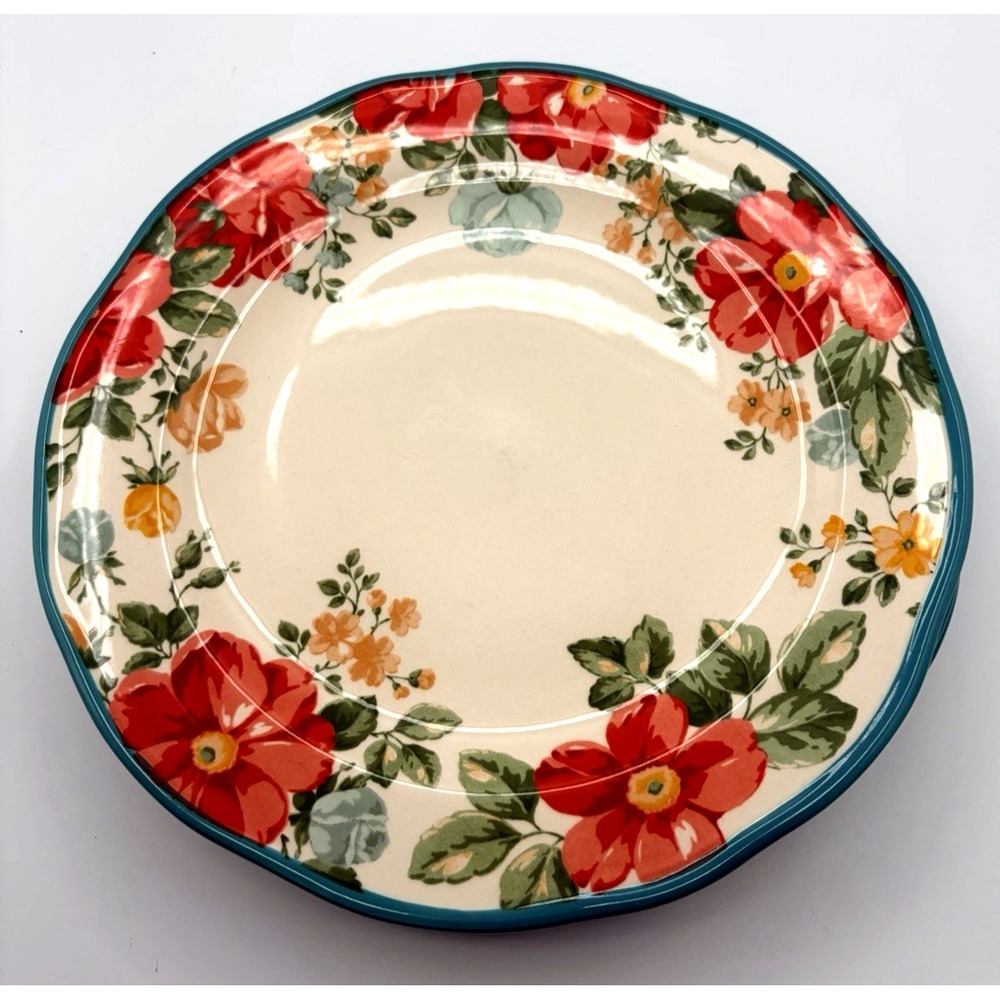 The Pioneer Woman Vintage Floral Teal Dinner Plates 10.5" Scalloped Set of 3